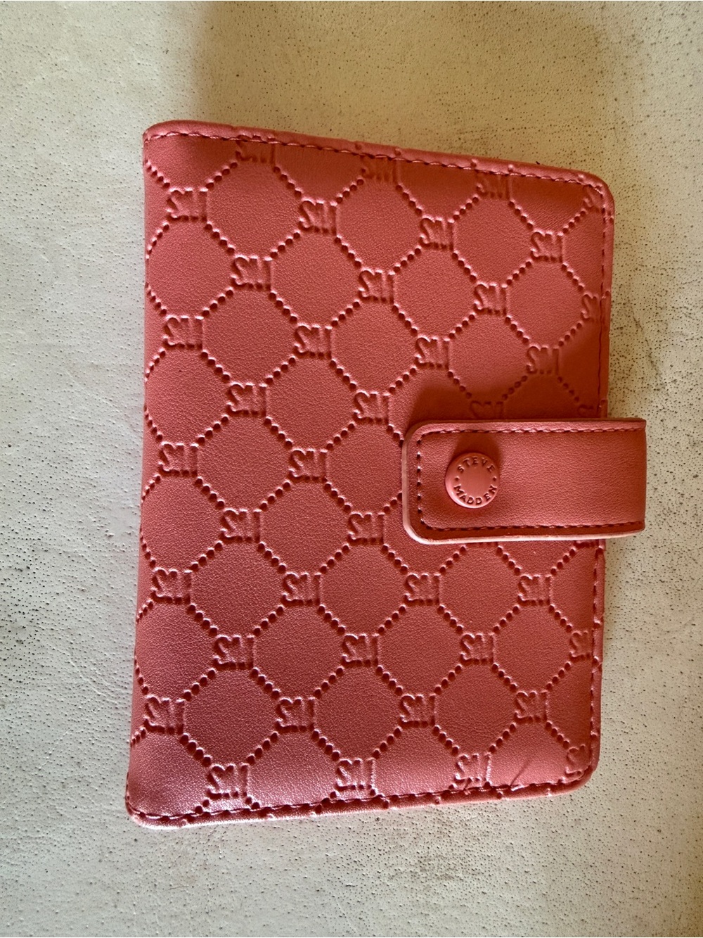 Steve Madden Pink Monogram Snap Wallet Card Holder Faux Leather
